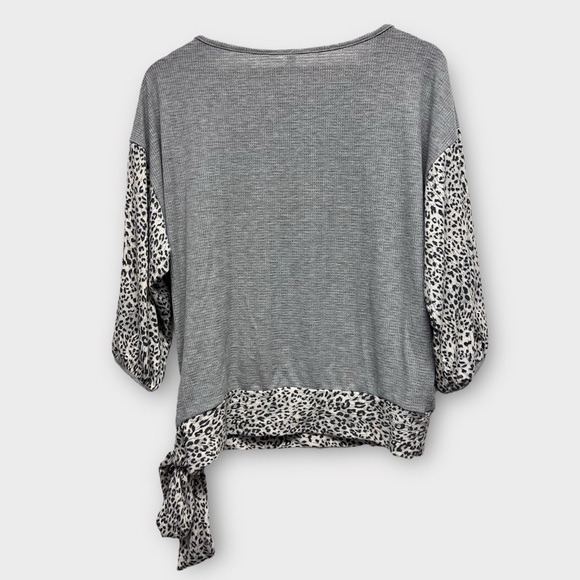 Shop in LA Color Block Waffle Weave Shirt w/ Contrasting Animal Print Large NWT - Picture 5 of 11